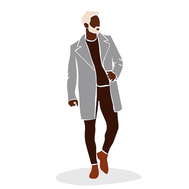 Modern black man wearing a suit in line art style vector