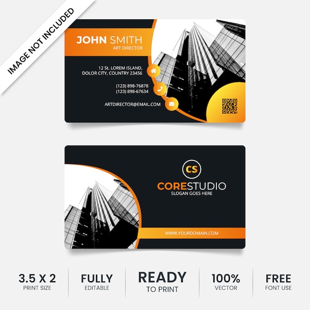 Modern black and orange business card template with photo