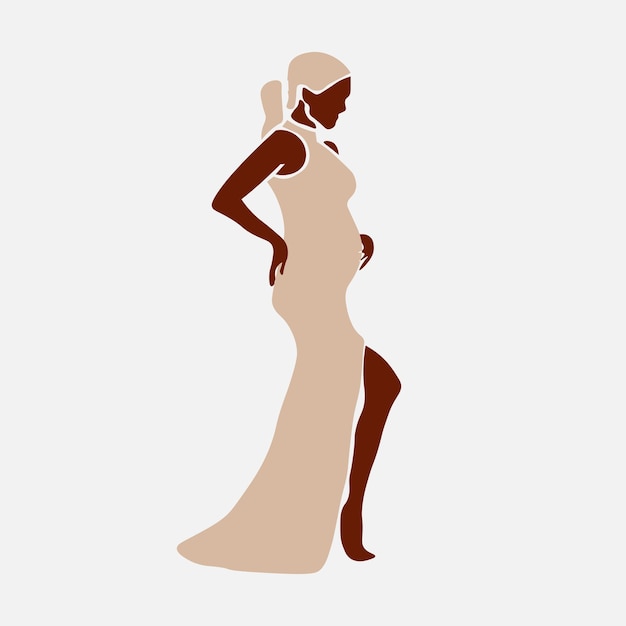 Modern black pregnant woman in elegant line art style vector