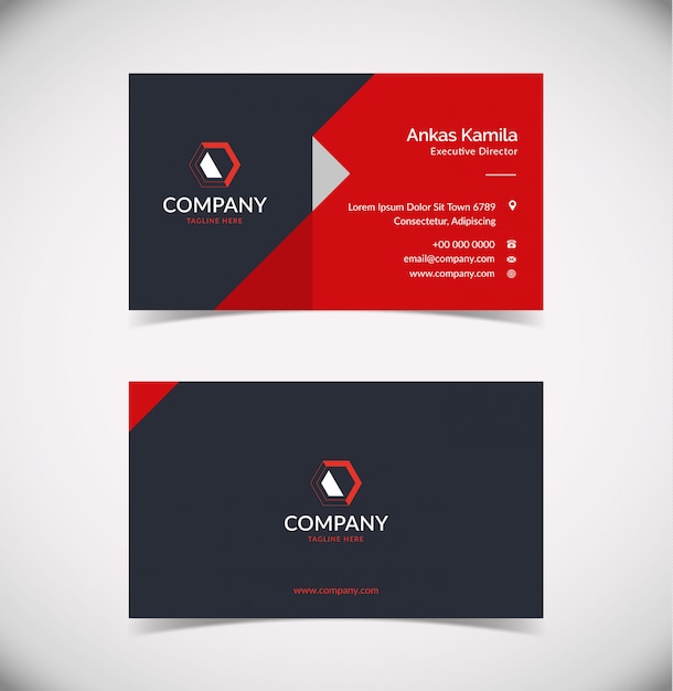 Modern Black Red Business Card Design Template With Geometric Shape