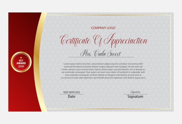 Modern black red template certificate with gold badge Vector Premium