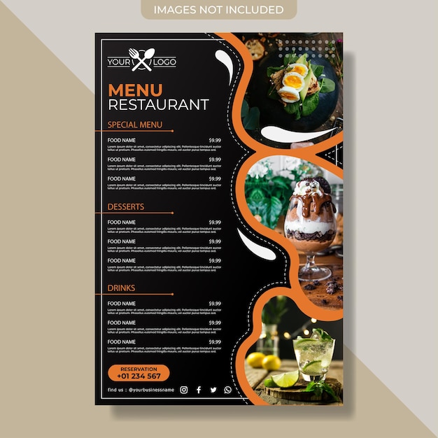 Modern Black Theme Restaurant Menu Template