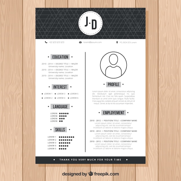 Modern black and white cv design