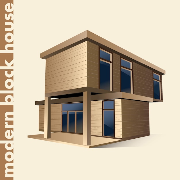 Vector modern block house in color