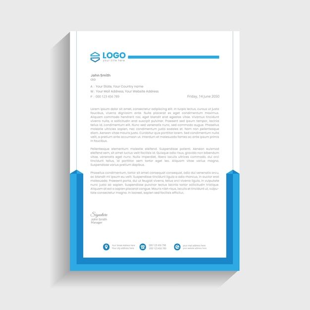 Modern blue corporate business identity letterhead template design