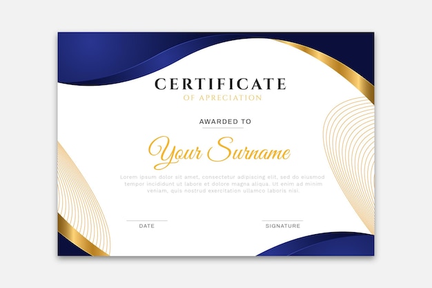 Modern blue elegant gradient design certificate template