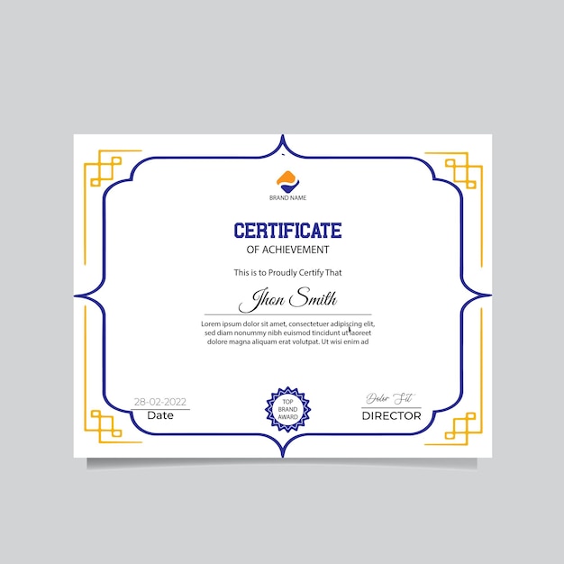 Vector modern blue and gold certificate of achievement template