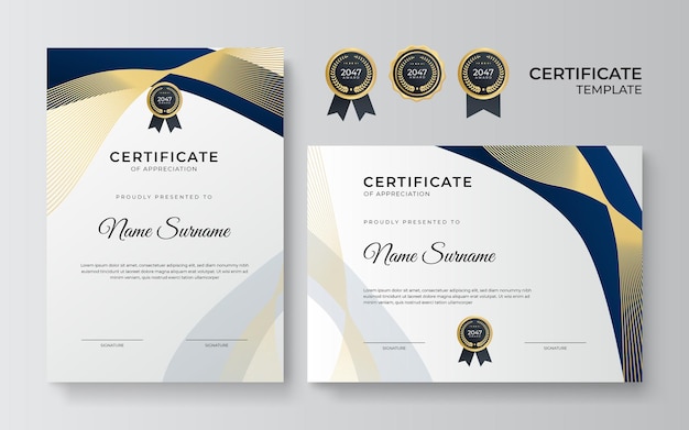 Modern blue gold certificate design template