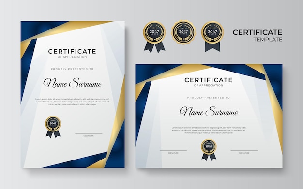 Modern blue gold certificate design template