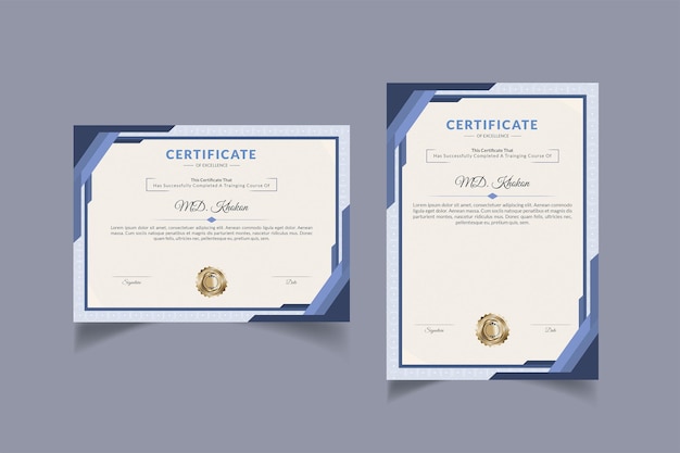 Modern blue gold certificate template