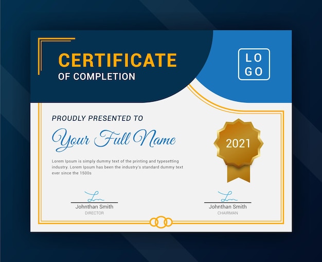 Modern blue and gold premium certificate template