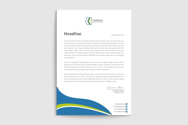 Modern blue and green corporate letterhead template design