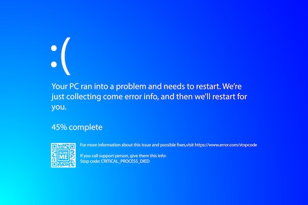 Modern blue screen of death (BSOD) error on laptop Installation new software and hardware problem