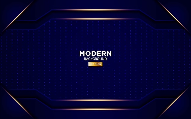 Modern blue shape future  background  with golden light lines in dots .