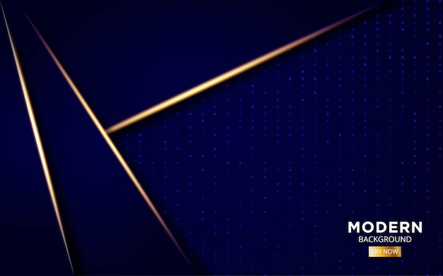 Modern blue shape future  background  with golden light lines in dots .