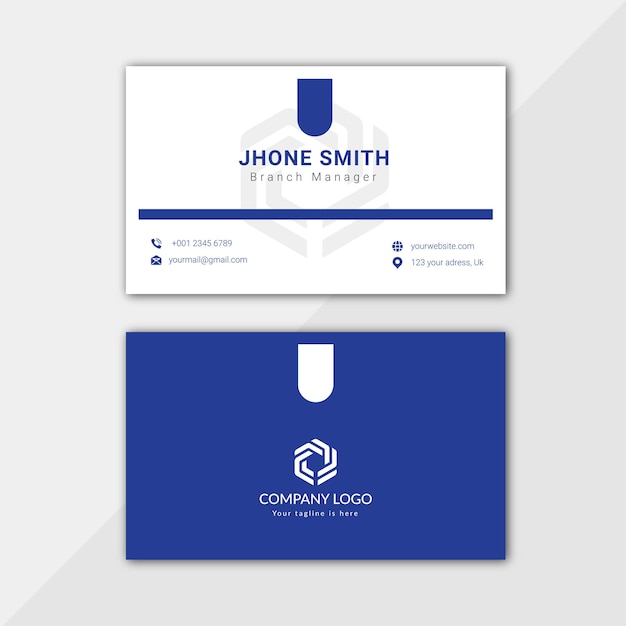 Modern blue and white clean corporate professional business card design template