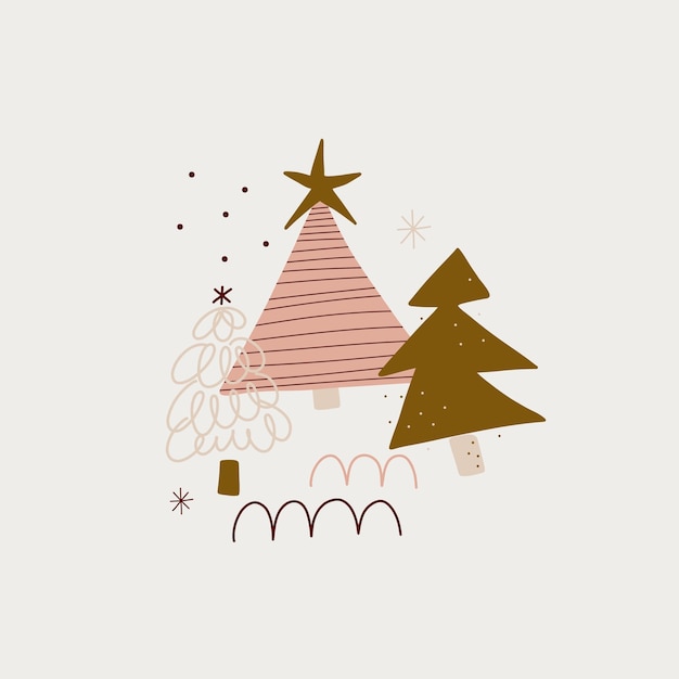 modern boho hygge minimalism merry christmas and new year winter stickers for design