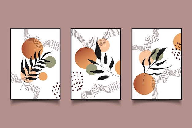 modern botanical wall art set with shapes decoration