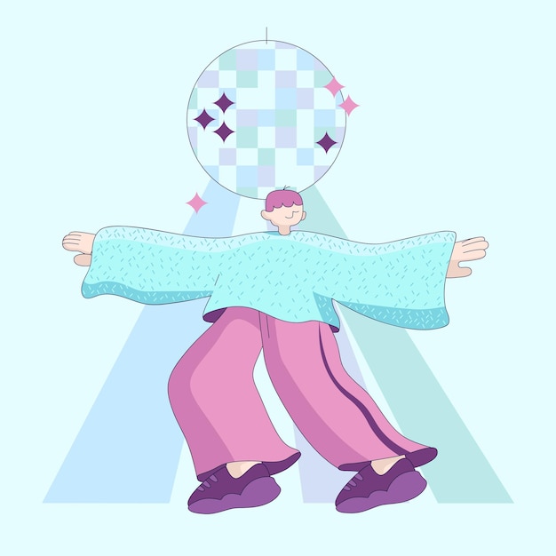 Modern boy on dance floor Flat vector image Dancer with disco ball