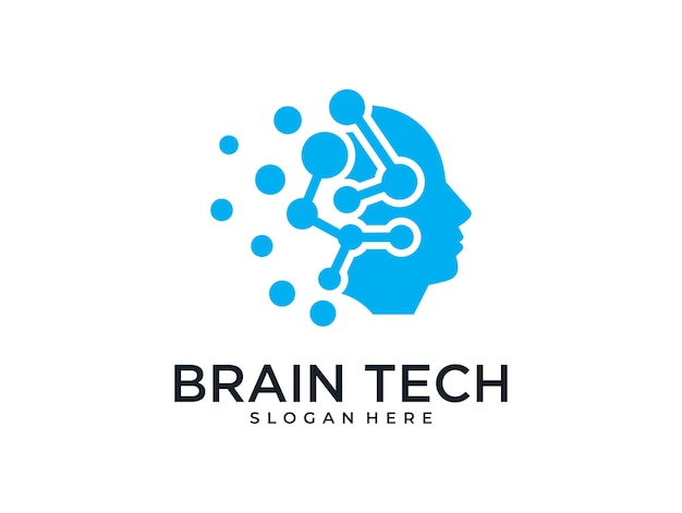 Modern brain head technology logo design