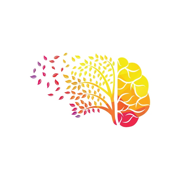 Modern brain tree logo design wind blowing through leafs