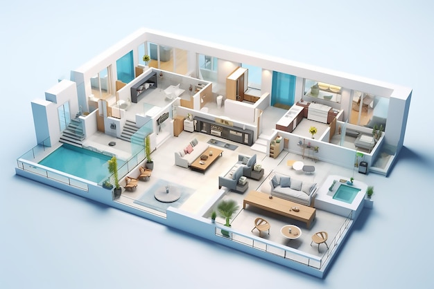 Vector modern bright interiors 3d rendering illustration