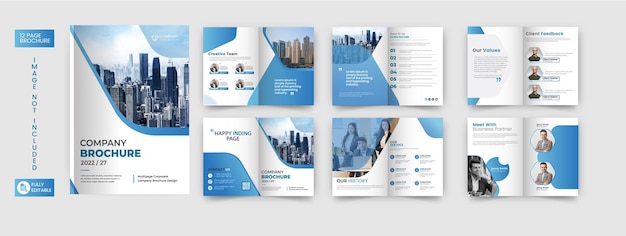 Modern brochure template design with blue gradient shapes