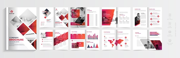 Modern brochure template design with red gradient shapes multi pages business brochure design