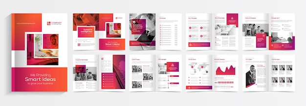 Modern brochure template design with red gradient shapes multi pages business brochure design