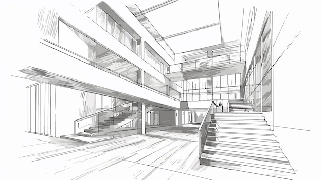 Vector modern building interior handdrawn vector isolated