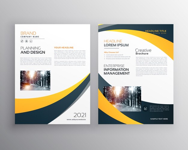 Vector modern business brochure design template with yellow black wave