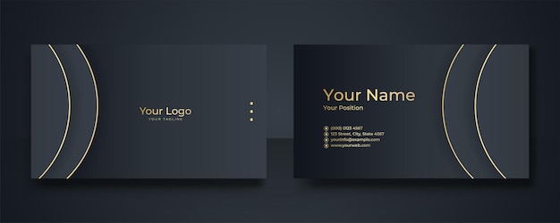 Modern Business Card - Creative and Clean Business Card Template. Luxury business card design template. Elegant dark back background with abstract golden wavy lines shiny. Vector illustration