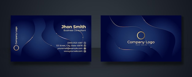 Modern business card design template. Clean professional business card template, visiting card, business card template. Abstract gold elements on dark blue background.