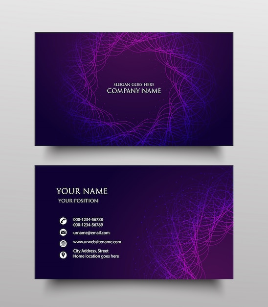 Modern business card template design, Two sided with fluid gradient on purple background