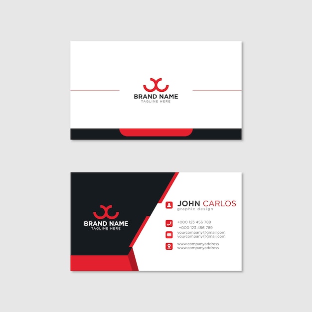 Modern business card template red black colors. Flat design vector abstract creative - Vector