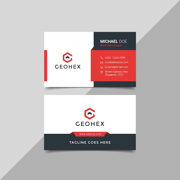 Modern business card template red black colors