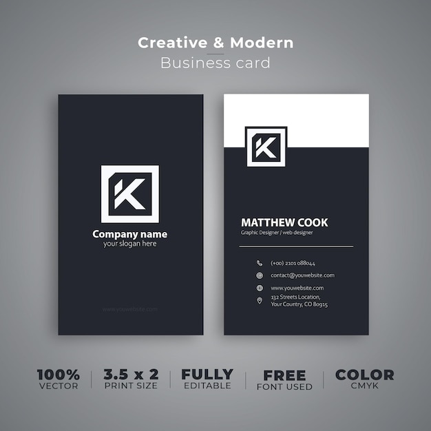 Modern business card vertical elegant professional