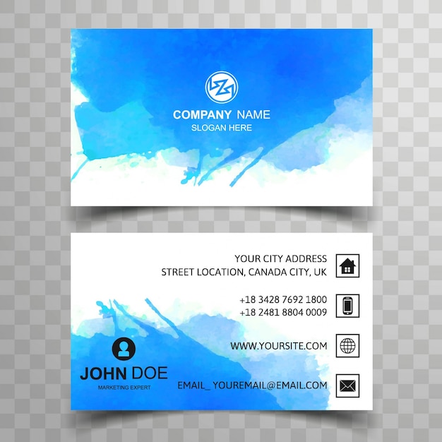 Modern business card with blue watercolor design