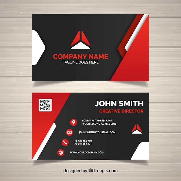 Modern business card with red shapes