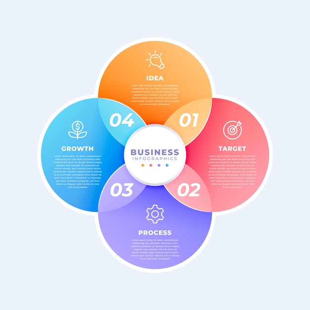 Modern business circular infographic template with four steps or optons