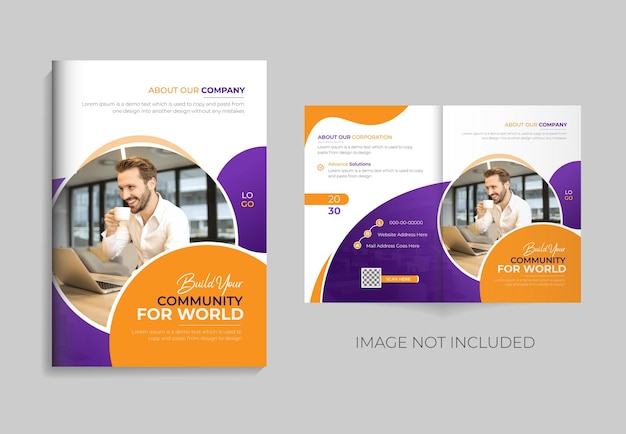 Modern business company profile bifold brochure cover design or abstract annual booklet template