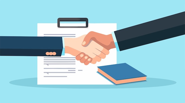 Vector modern business concept handshake with contract in simple flat style