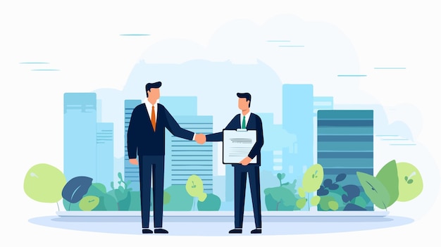 Vector modern business concept handshake with contract in simple flat style