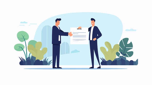 Modern Business Concept Handshake with Contract in Simple Flat Style