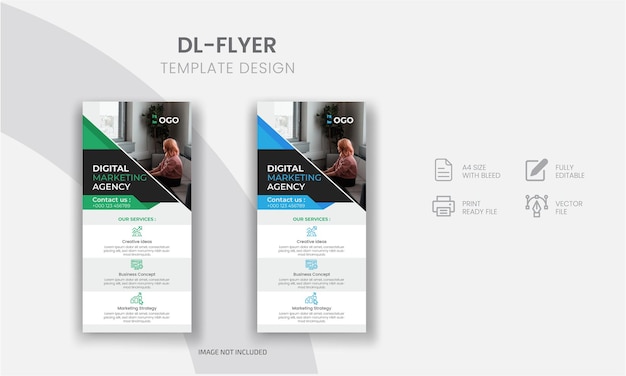 Vector modern business corporate dl flyer or rack card template design multipurpose use with creative shape