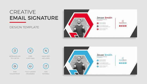 Modern business email signature template design email footer and personal social media cover