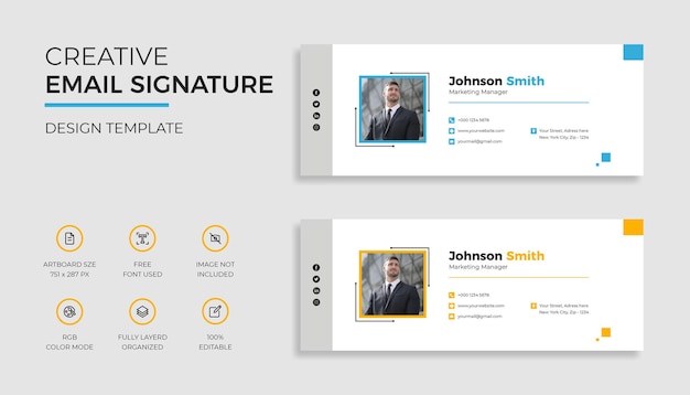 Modern business email signature template design or email footer and personal social media cover