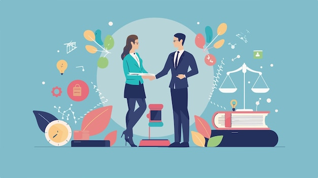 Vector modern business ethics concept with man and woman making deal