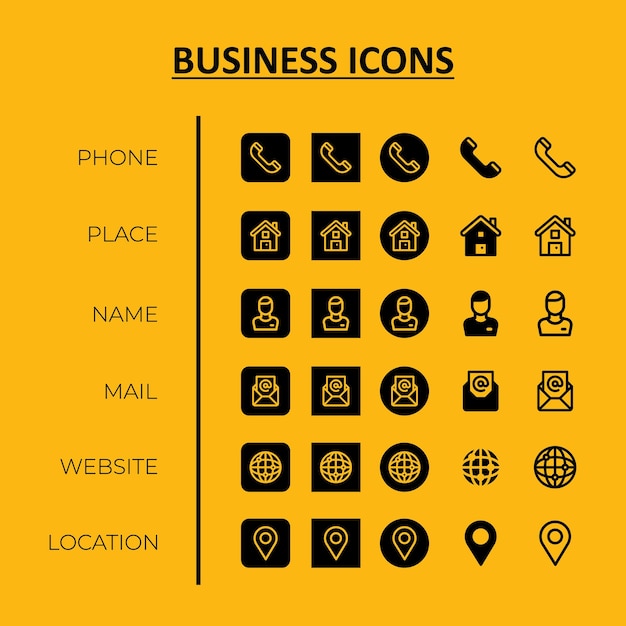 Modern Business Icons Collection with yellow and black color combination