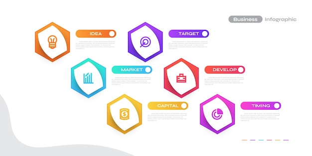 Modern Business Infographic Design Template with 6 Options or Processes Can be used for Presentation Workflow Layout Diagram or Annual Report Timeline Diagram Presentation Design